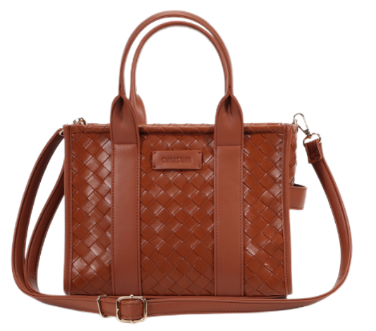 24ss women  fashionable pu leather handbag with big woven square bag,crossbody bag -cognac