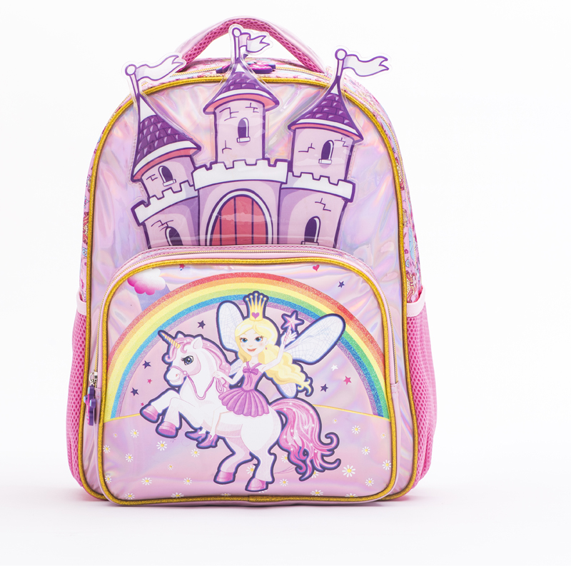 kid's backpack,This bag is an adorable children’s rolling backpack with a fairytale and fantasy design, perfect for kids who love fairy tales