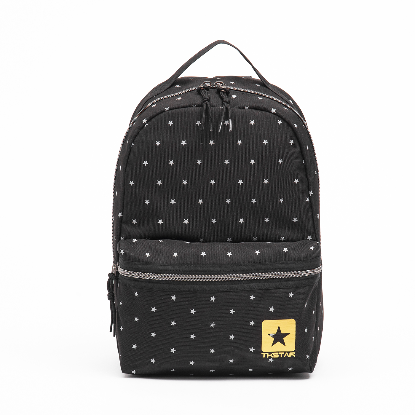 This backpack has a simple yet stylish design with a primarily off-black color and small star patterns,  giving it a warm and Novel look.The front features a zippered pocket for convenient storage of small items