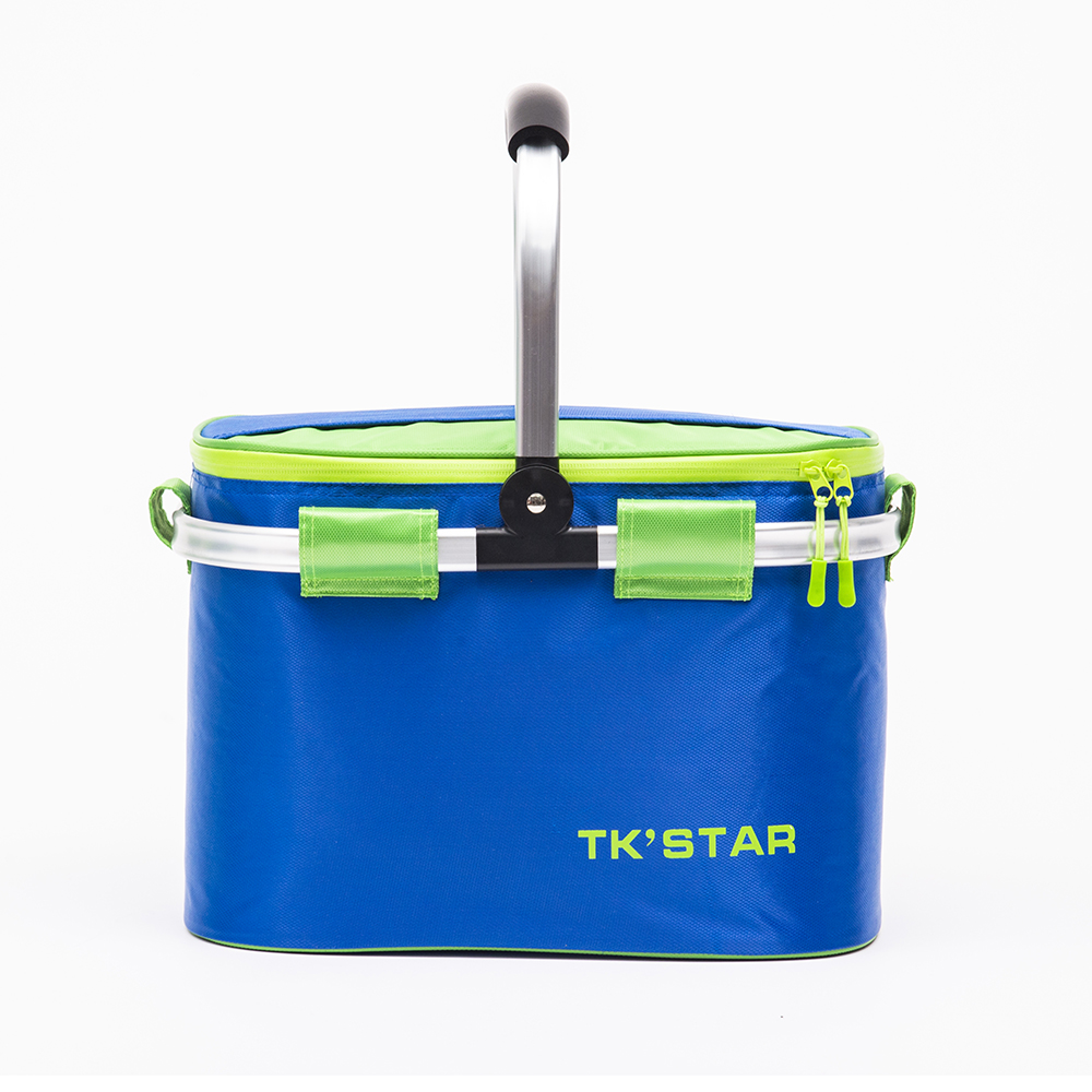 This cooler thermos bag a blue main color with green accents, giving it a fresh and eye-catching look.this cooler box is ideal for outdoor activities.